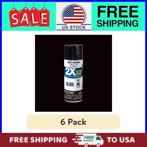 (6 pack) Black Rust-Oleum American Accents 2X Ultra Cover Gloss Spray Paint 12oz