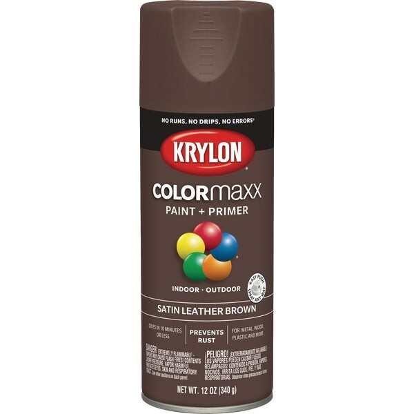 6-Krylon Colormaxx Satin Spray Paint & Primer, Leather Brown Model: K05569007