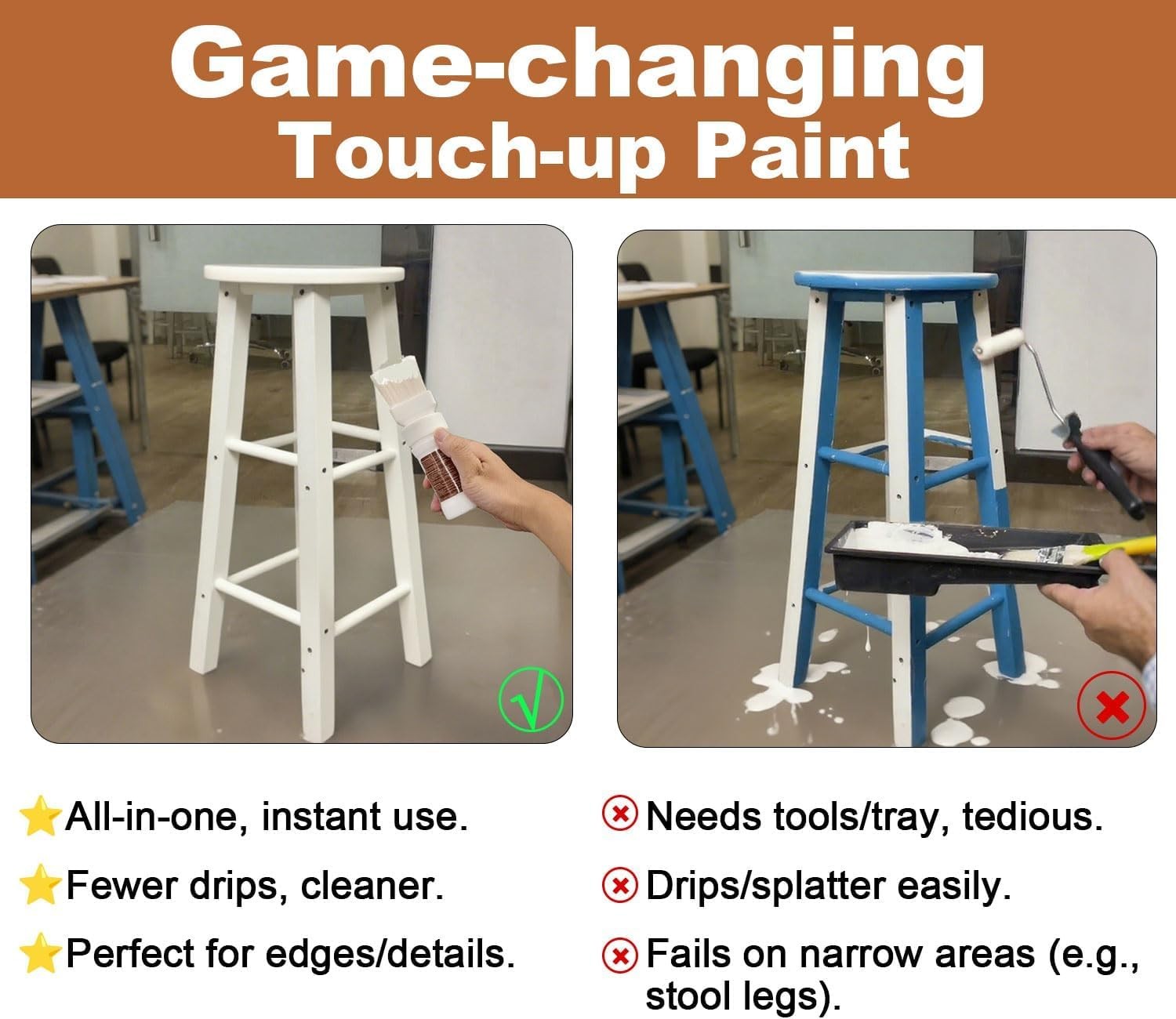 6.35 fl oz Wood Touch-Up Paint for Doors, Cabinets, Furniture & Metal Surfaces