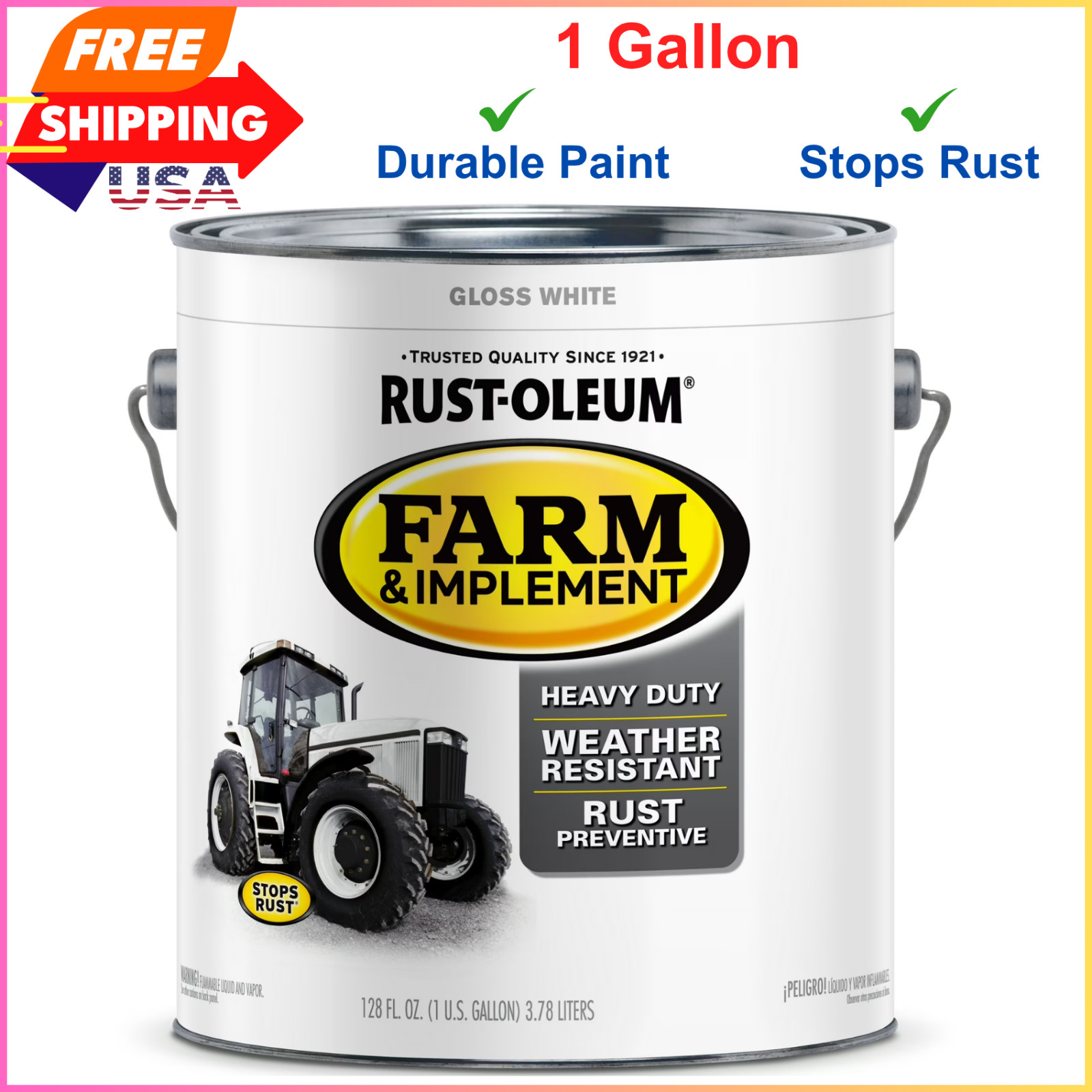 White, Rust-Oleum Gloss Farm and Implement Paint- Gallon – Stops Rust, Durable
