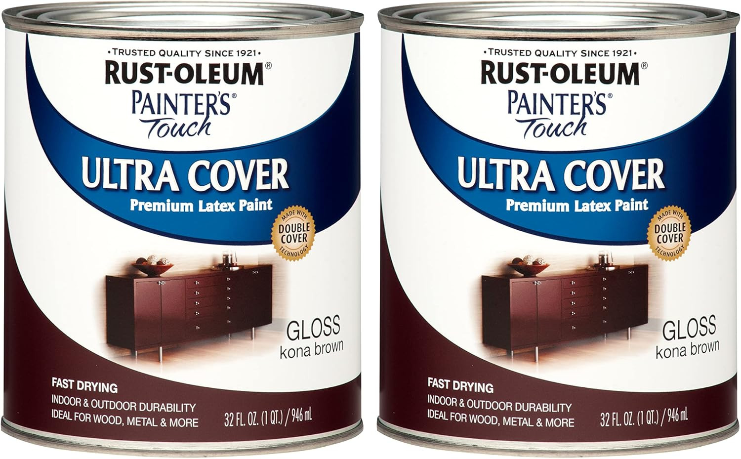 1977502-2PK Painter’S Touch Latex Paint, Quart, Gloss Kona Brown, 2 Pack