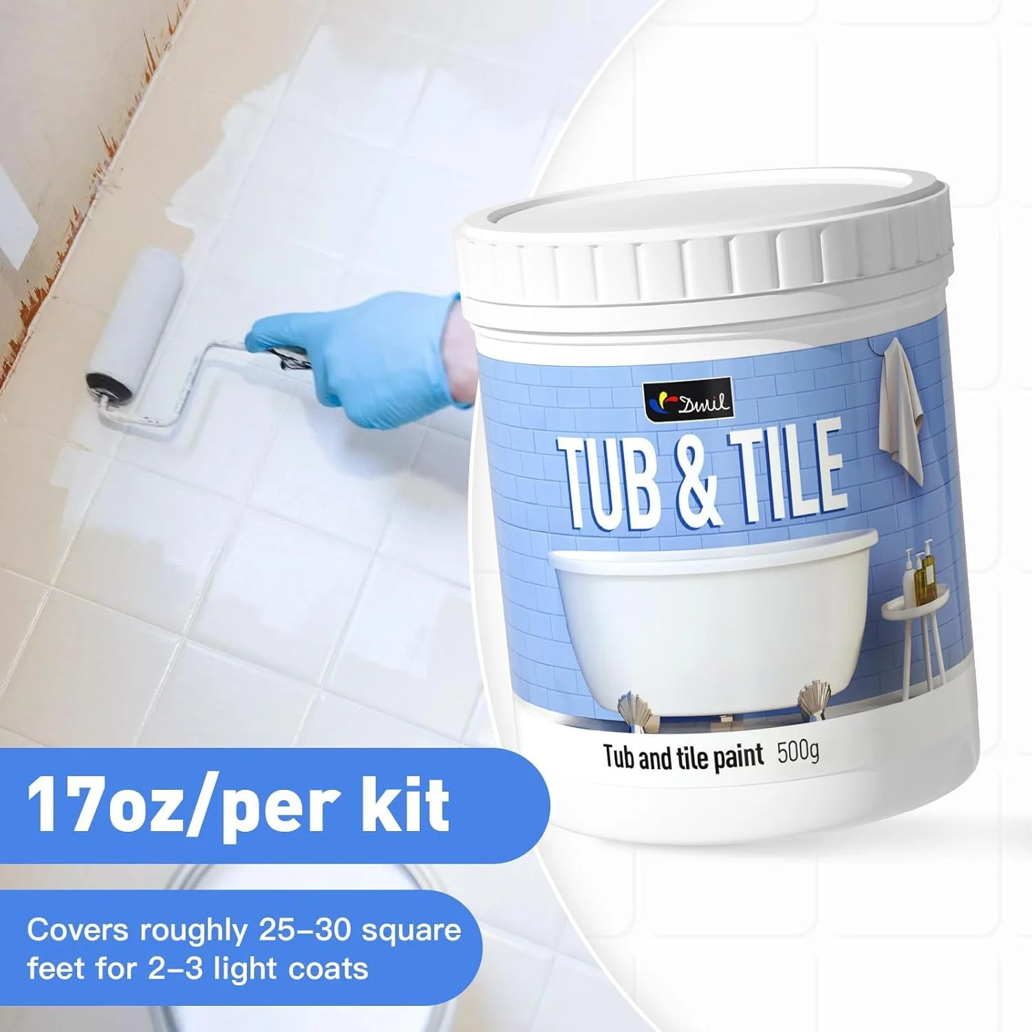 DWIL Tile Paint, Tub and Tile Refinishing Kit with Tools, Water-based Bathtub Pa