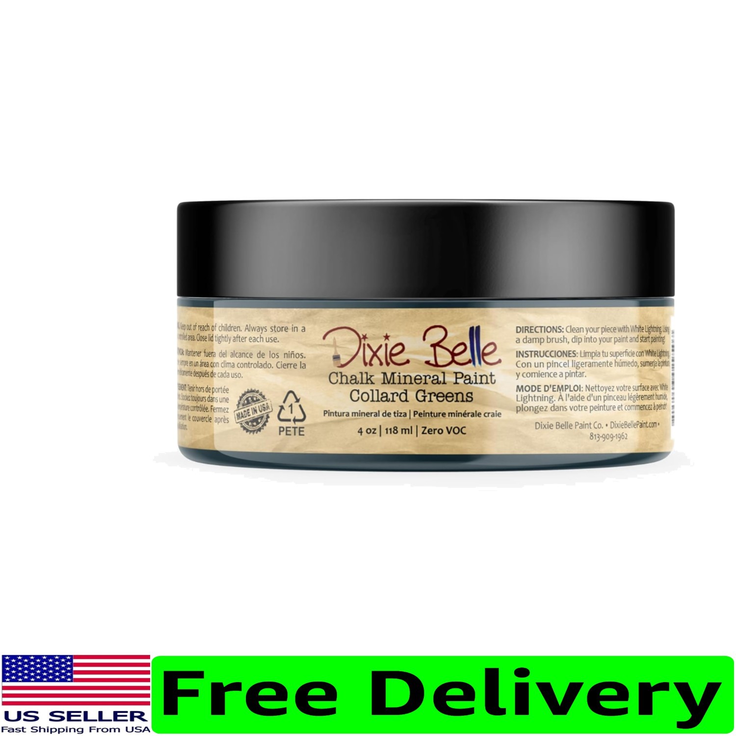 4oz Collard Greens Chalk Mineral Paint – Matte Deep Green Eco-Friendly Finish
