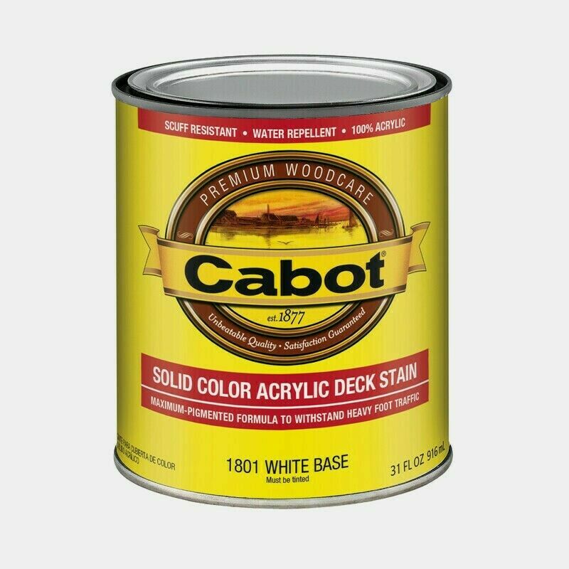 Cabot SOLID COLOR ACRYLIC DECK STAIN 31 fl oz 1801 WHITE BASE TINTABLE NEW!