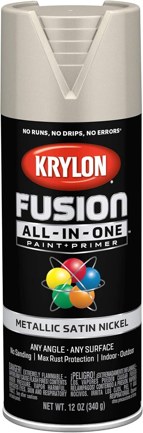 6 Krylon K02772007 Metallic Spray Paint, Satin Nickel, Metallic, Solvent, 12 Oz