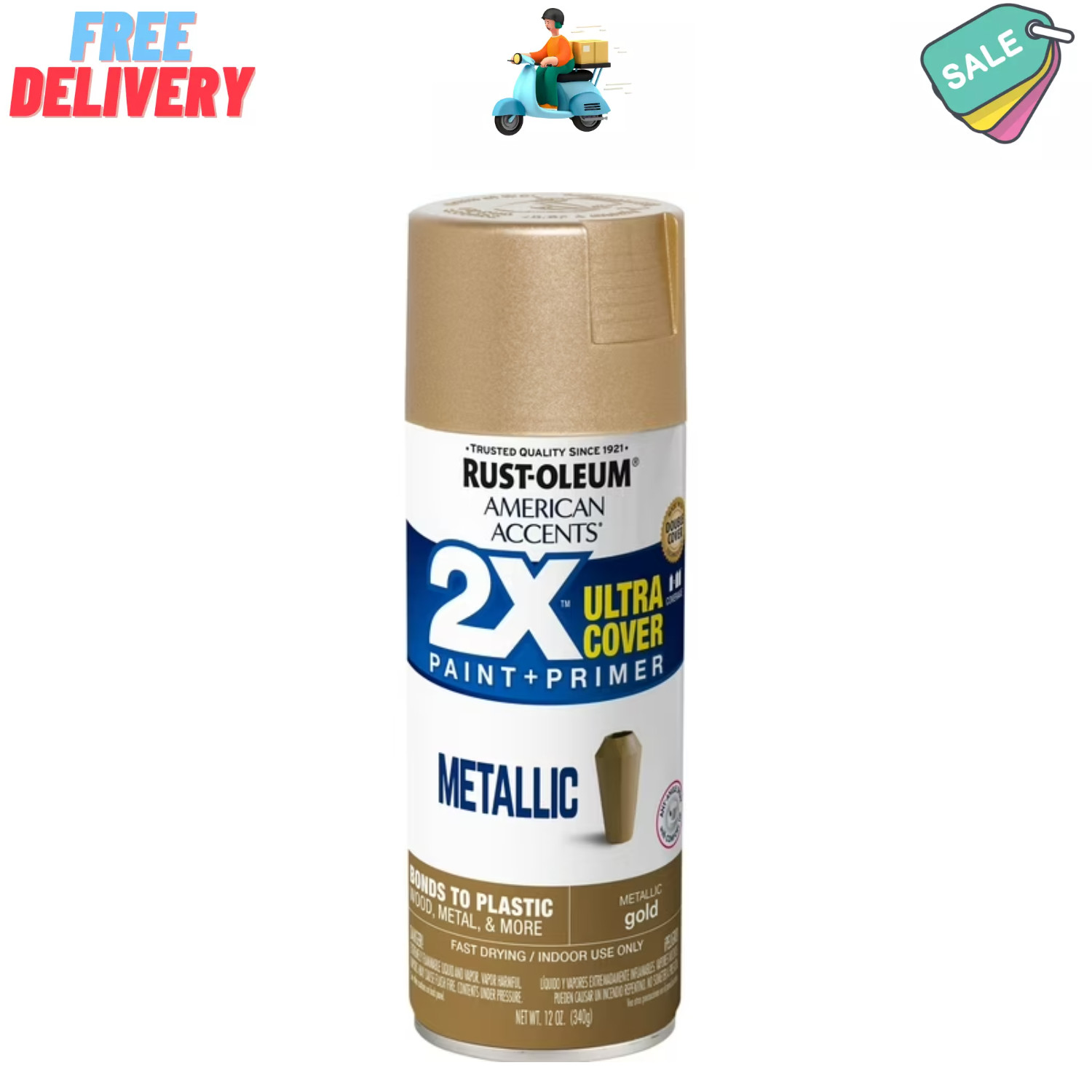 Gold, Rust-Oleum American Accents 2X Ultra Cover Metallic Spray Paint – 12 oz