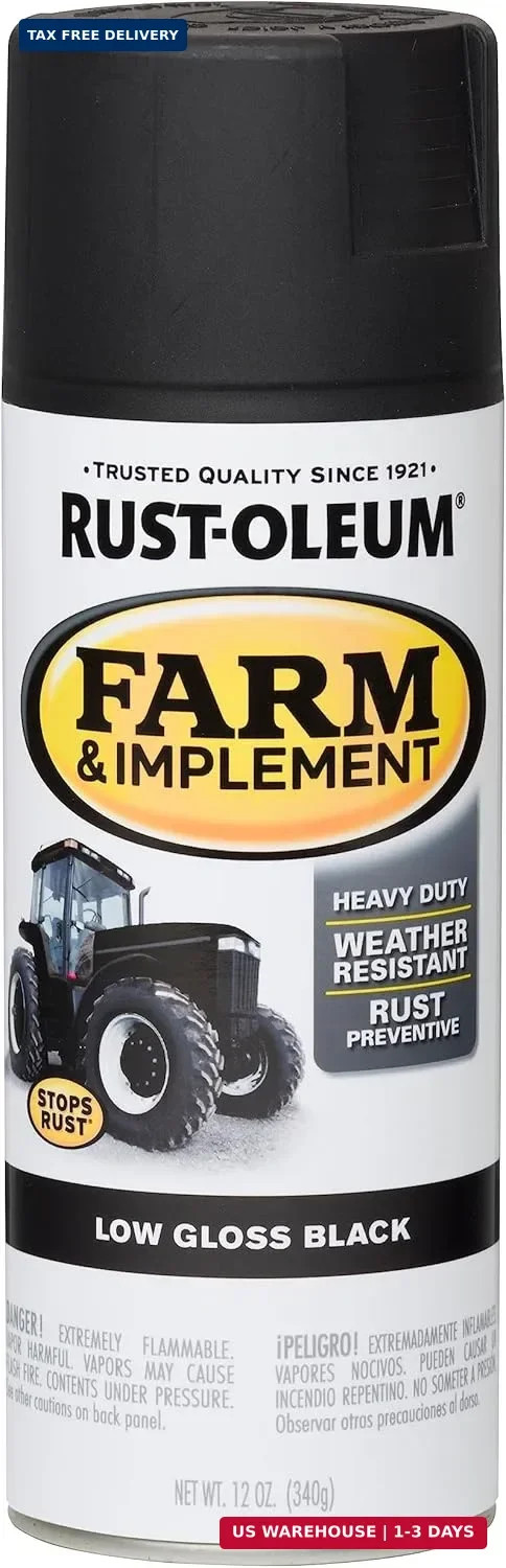 280130 Farm & Implement Spray Paint, 12 oz, Low Gloss Black, (Pack of