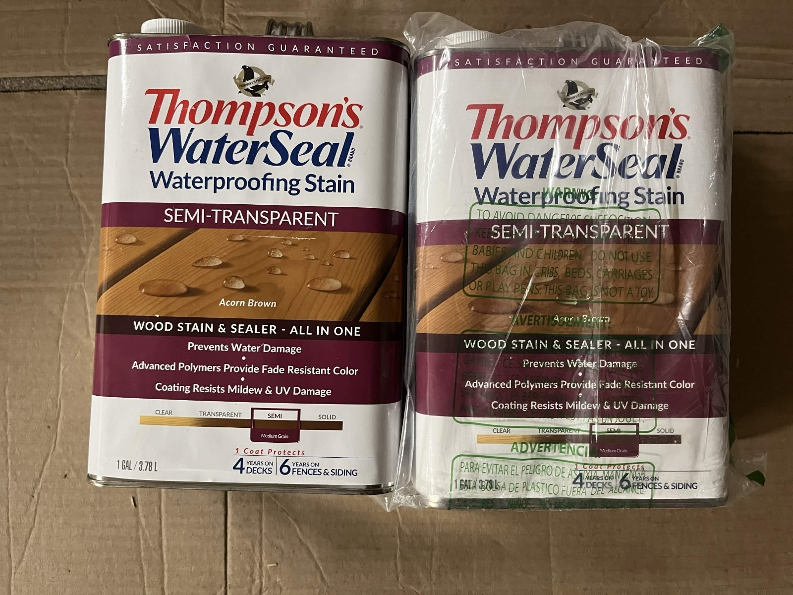 2 Pk Thompsons WaterSeal Waterproofing Stain Semi-Transparent Acorn Brown 1 Gal