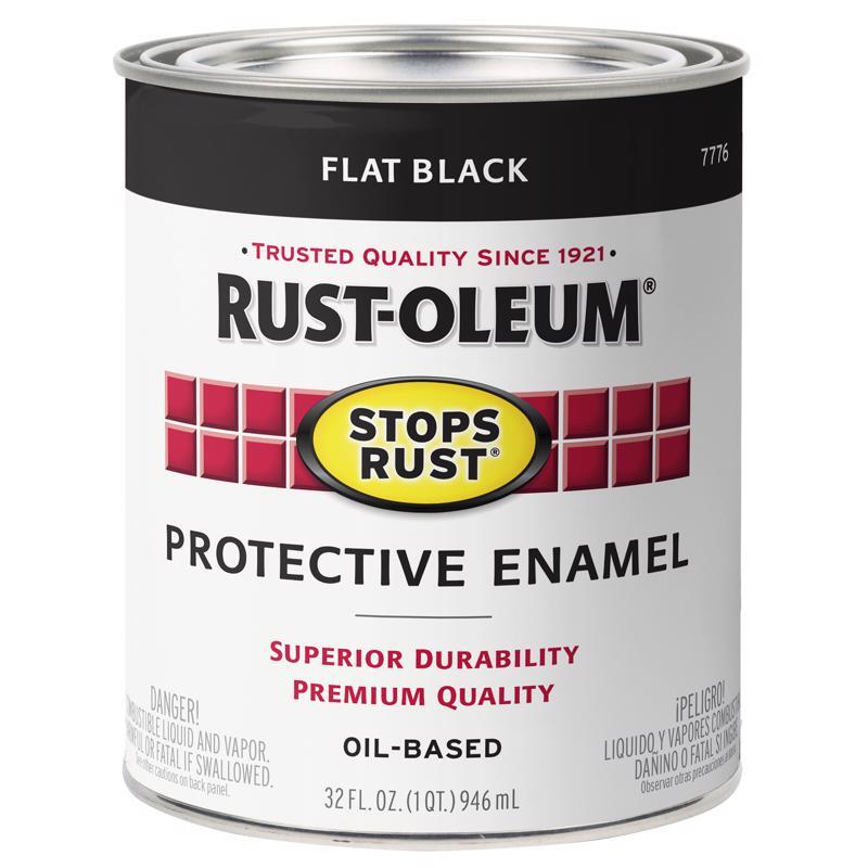 Rust-Oleum 7776-502 STOPS RUST Protective Enamel, Flat, Black, 1 qt Can