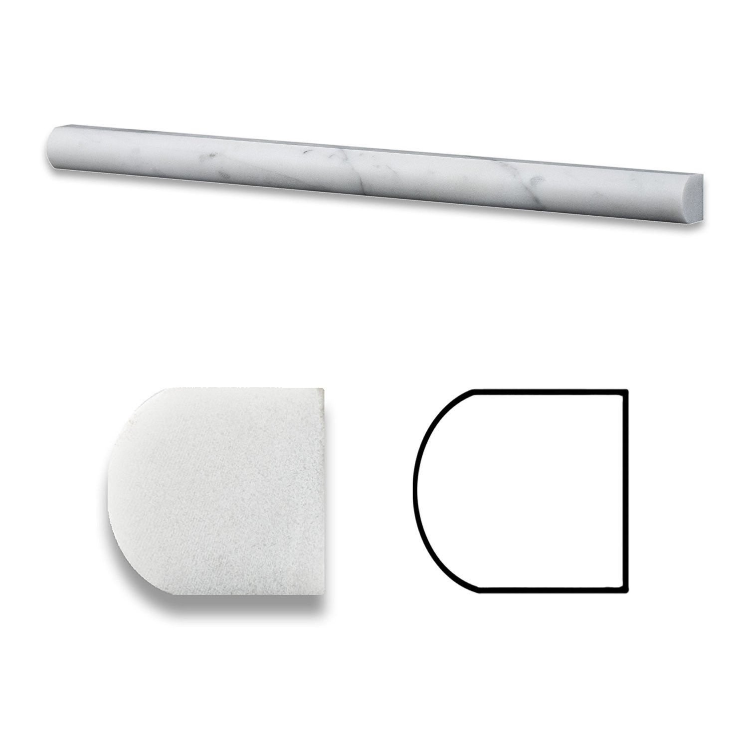 Carrrara White 3/4″ X 12″ Marble Polished Bullnose Pencil x 12″,