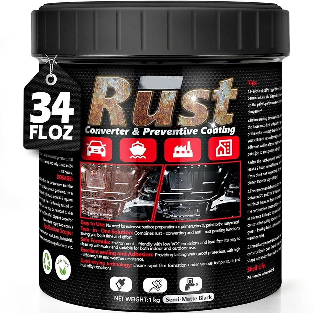 PERMANENT RUST CORROSION UV PROTECTION BLACK PAINT COATING AUTOMOTIVE HOME 32 OZ