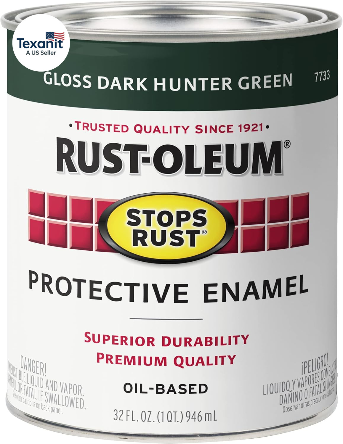 7738502 Stops Rust Brush on Paint, Quart, Gloss Hunter Green
