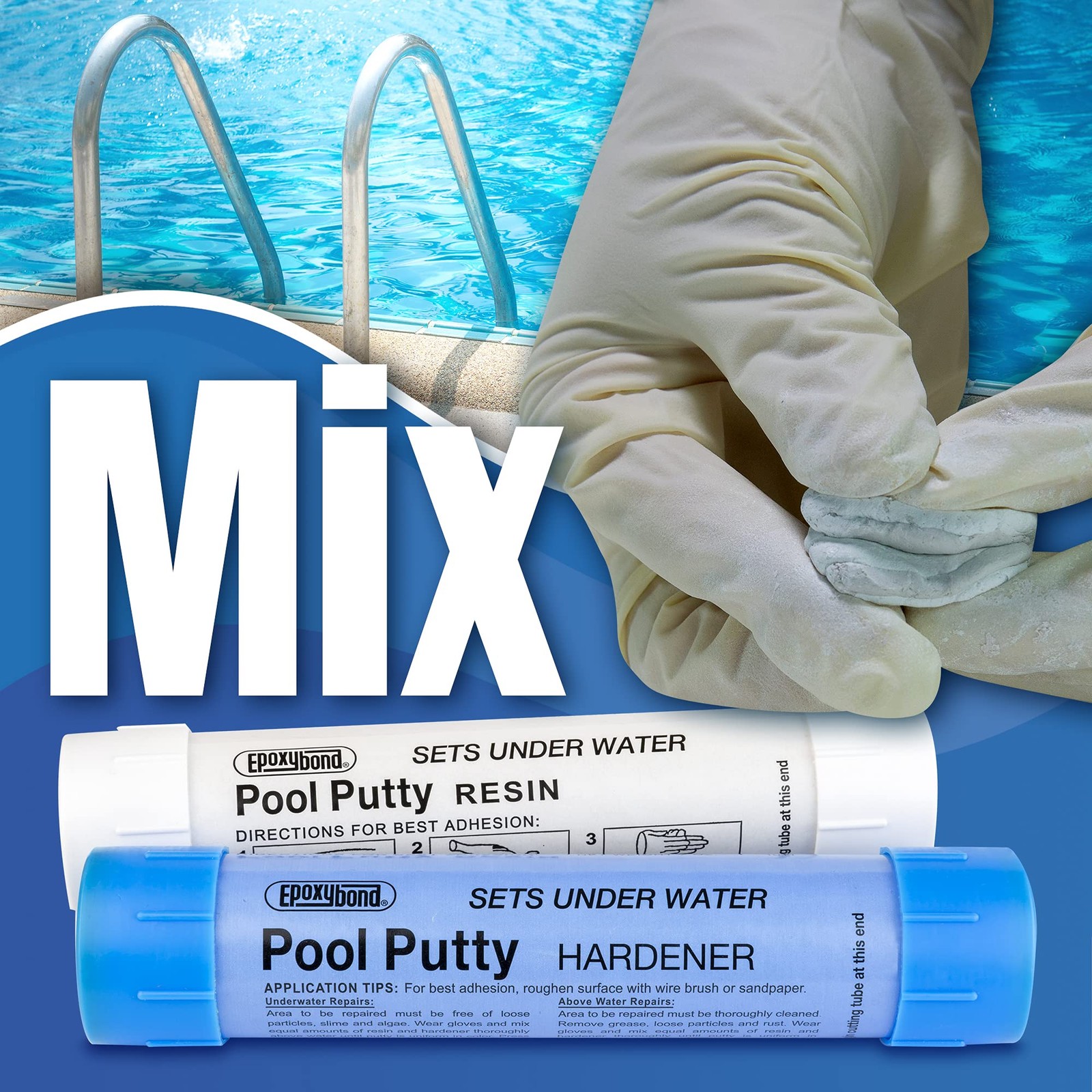 Epoxybond Pool Putty 2-Part Set | Swimming & Spa 14 oz, White or Black