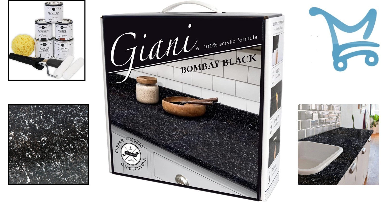 Granite Countertop Paint Kit Acrylic Indoor Surface Cover 35 sq ft Bombay Black
