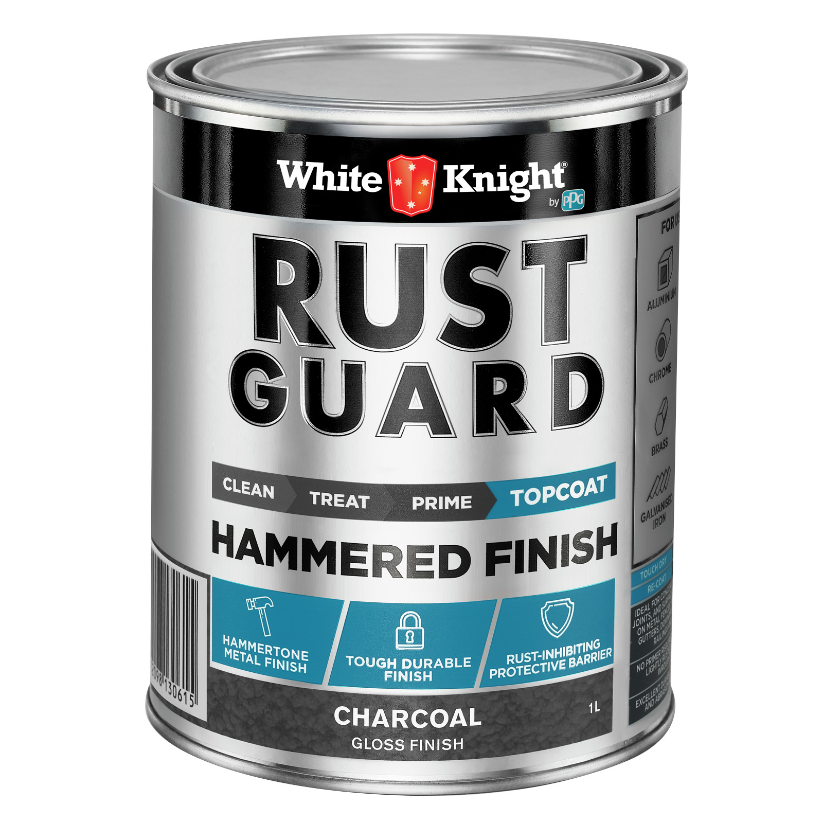 White Knight Rust Guard 1L Charcoal Gloss Hammered Finish Paint