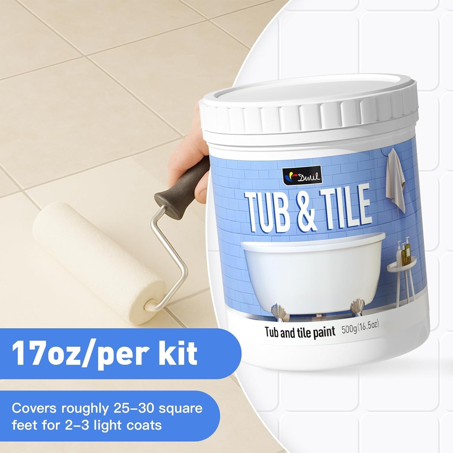 Complete Bathroom and Kitchen Tile Paint Kit with Tools – Durable & Easy Cleanup