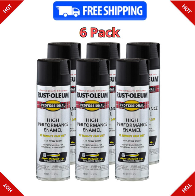 Rust-Oleum 7578838-6PK Enamel Spray Paint, 15 Oz, Flat Black, 6 Pack