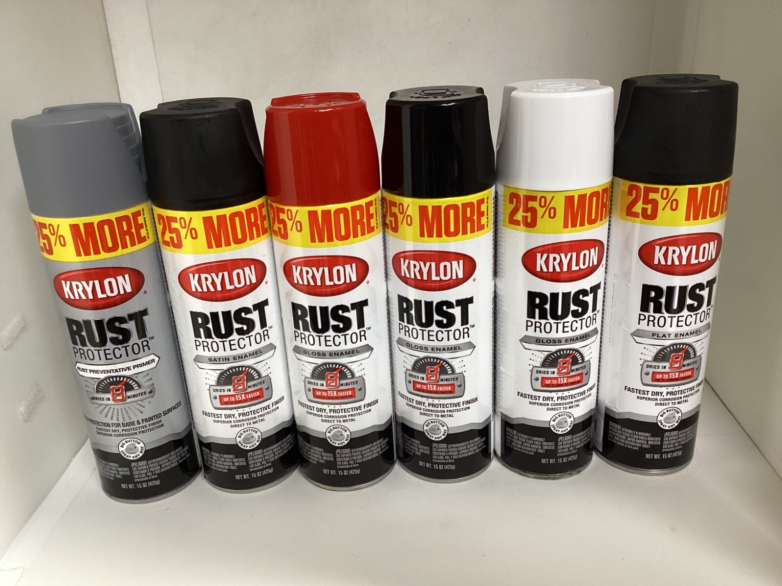 SPRAY PAINT (6-PACK) KRYLON RUST PROTECTOR ENAMEL 6 COLORS AVAILABLE 15 Oz.