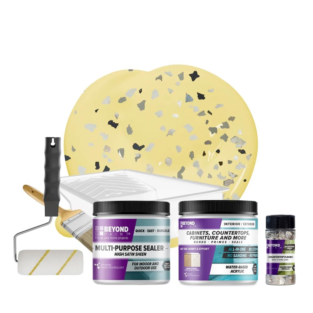 Smoked Gray Flecks Countertop Makeover Kit with Paint, Sealer, Flecks, and To…