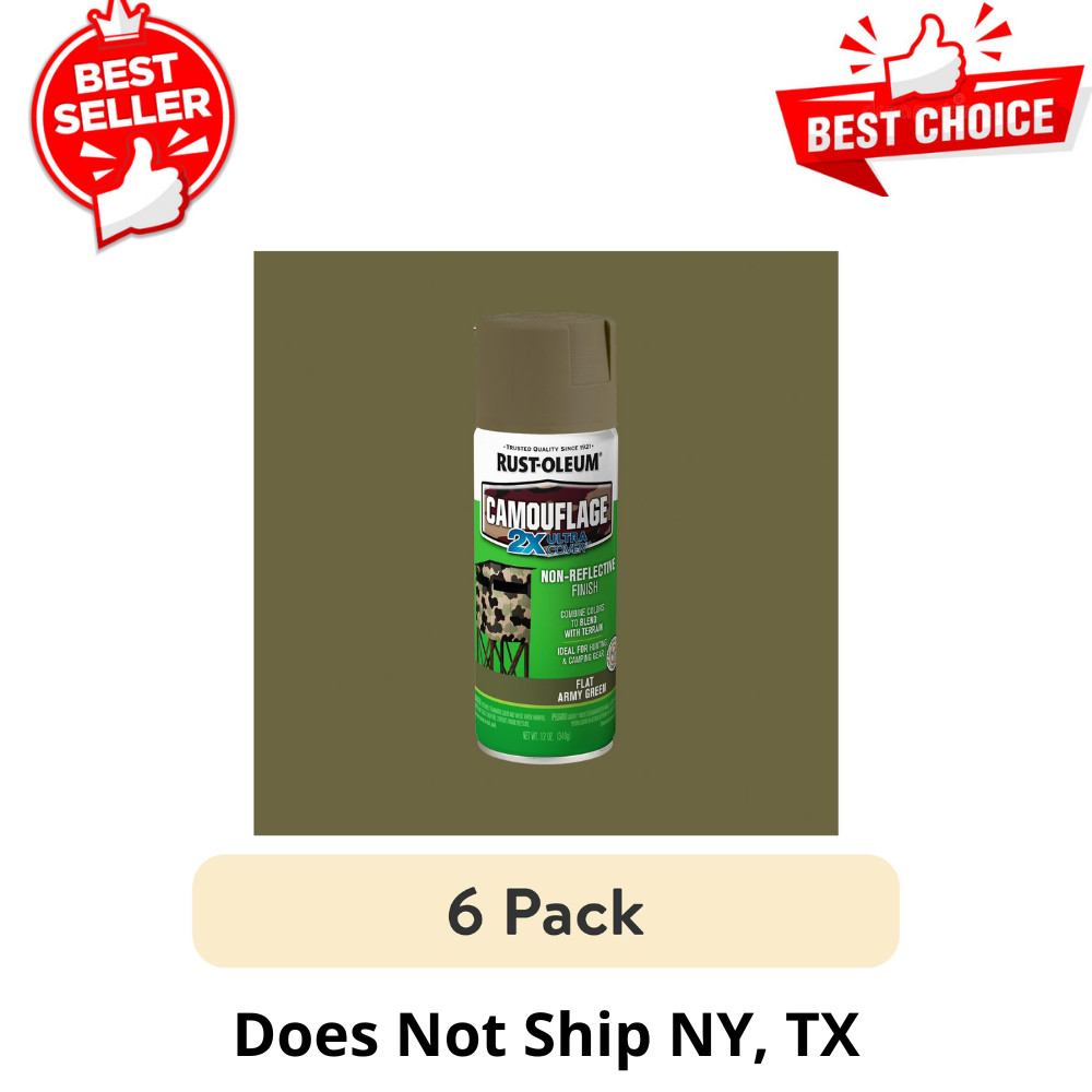 6 Pack Army Green, Rust-Oleum Camouflage 2X Ultra Cover Flat Spray Paint, 12 oz