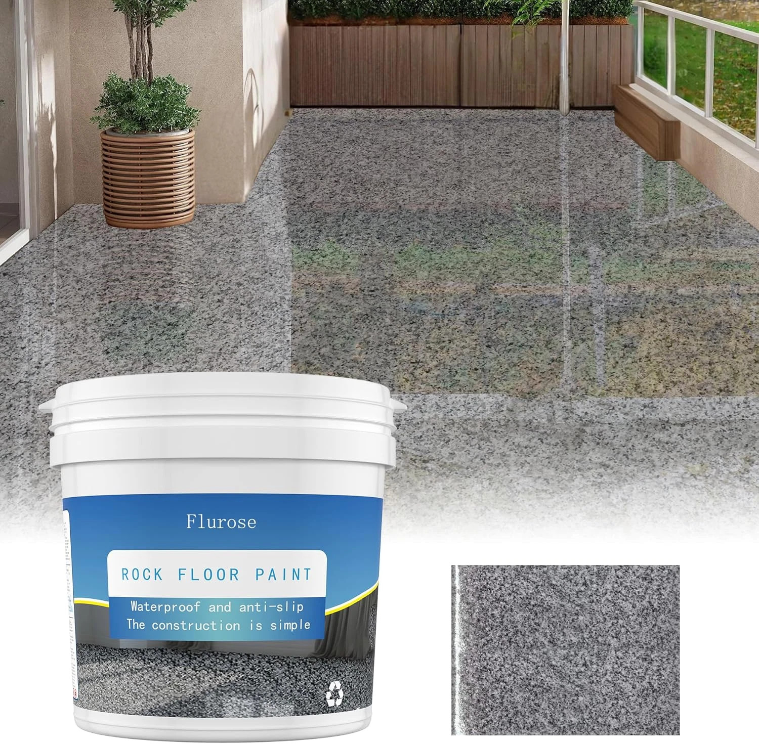 35Oz Gray Epoxy Colored Sand Floor Paint High Gloss Marble Non-Slip, 2.2 Lbs