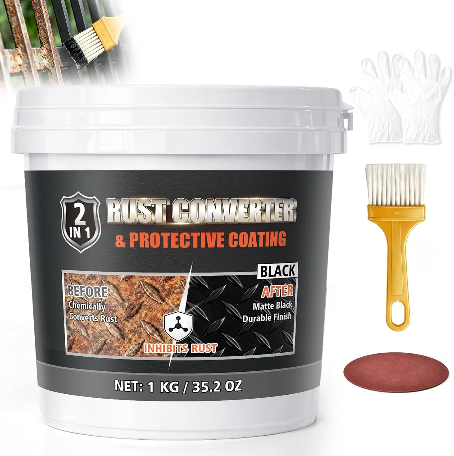 2-In-1 Rust Converter Paint & Metal Primer, 35 Oz Black Rust Reformer & Encapsul