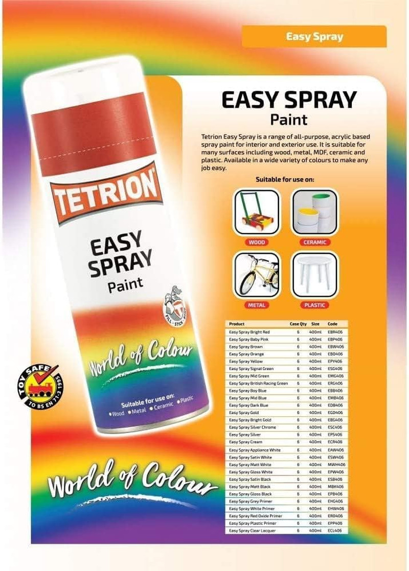Easy Spray Paint – Gloss Black 400Ml – All-Purpose Fast Drying Acrylic Spray for