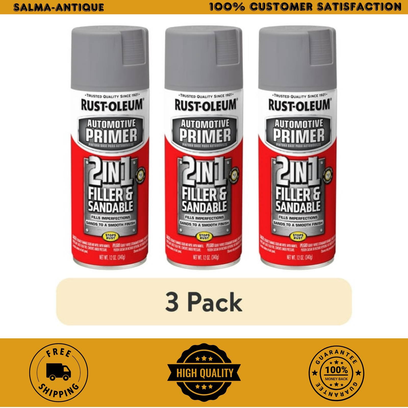 Rust-Oleum 2-in-1 Filler Sandable Primer Spray Gray 12 oz 3-Pack Automotive