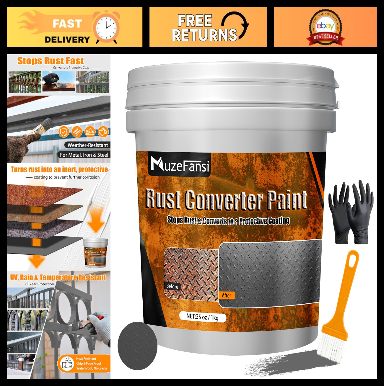 2-in-1 Rust Converter & Metal Primer – 35oz Anti-Rust Coating for Cars, Tools, F