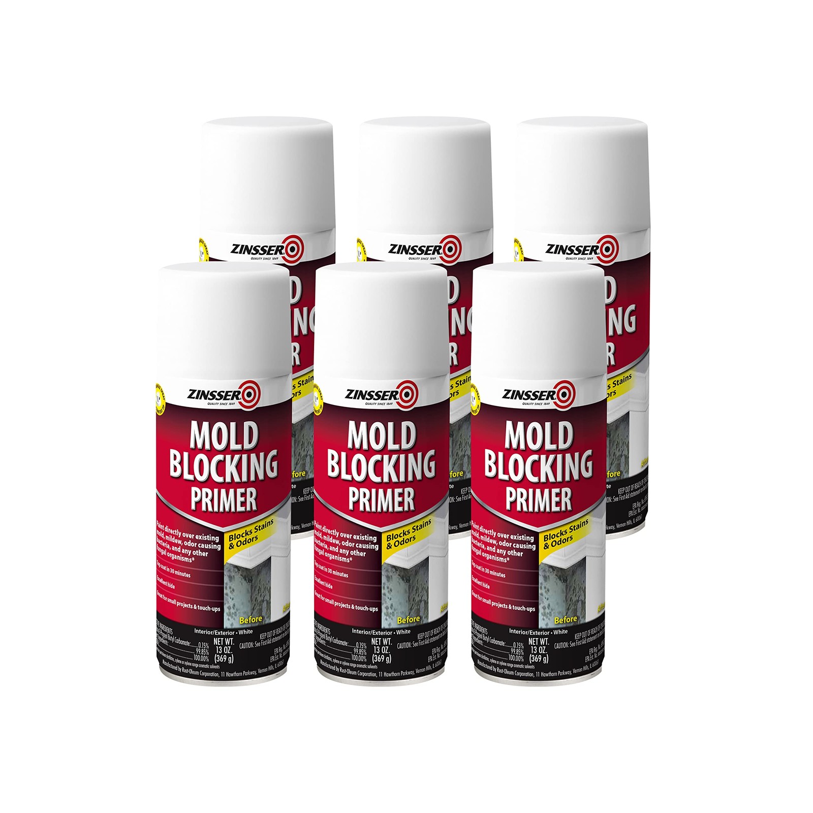 Rust-Oleum 287512-6PK Mold Blocking Spray Primer, White, 13.00 Fl Oz (Pack of 6)