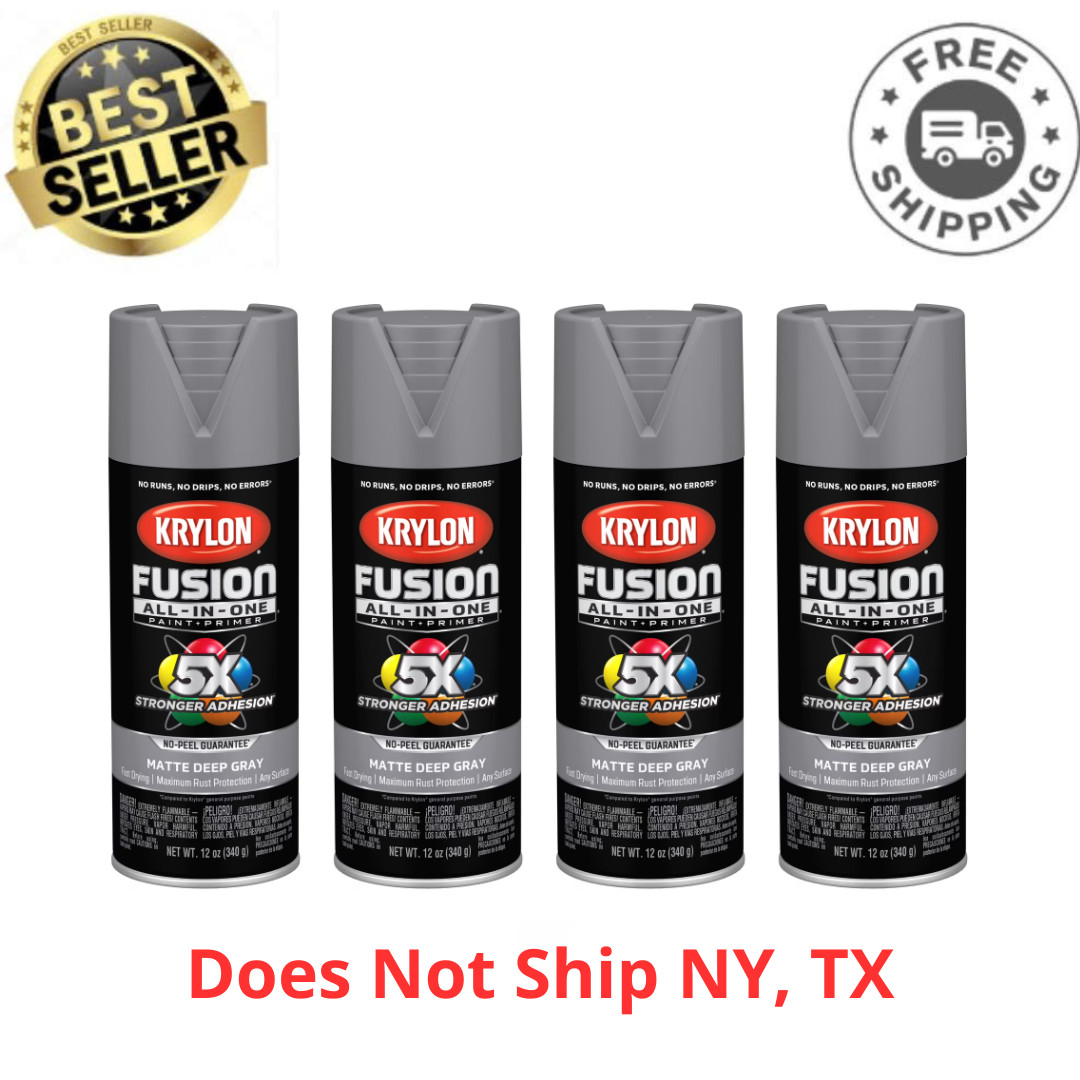 4 PK Krylon Fusion All In One Spray Paint, Deep Gray Matte, Multi Surface, 12 oz