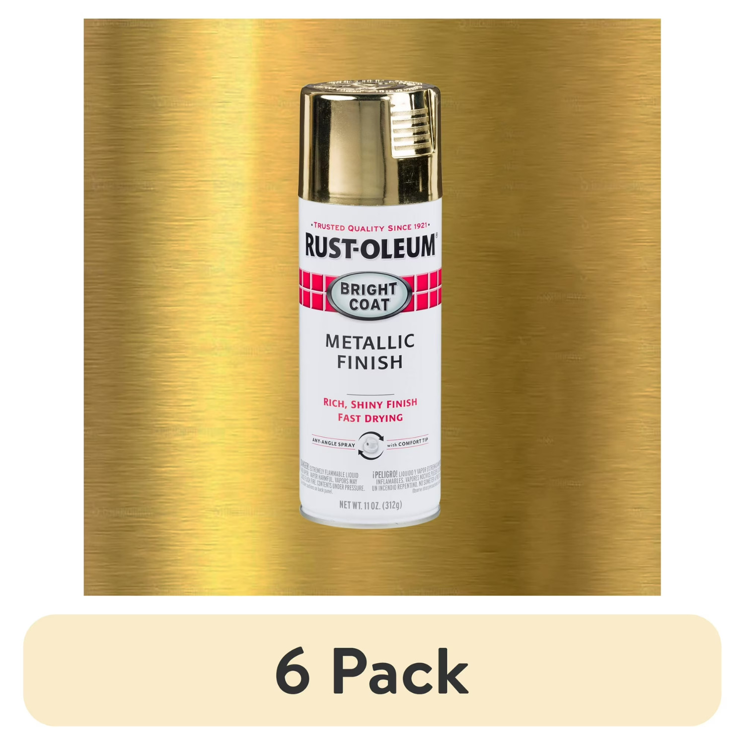 (6 Pack) Rust-Oleum Bright Coat Metallic Gold Spray Paint, 11 oz Stops Rust