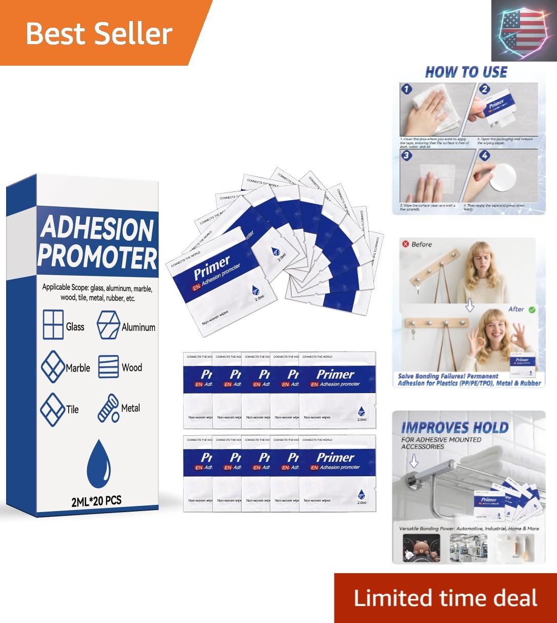 Adhesion Promoter 20 Pack – Pre-Saturated Single-Use Applicators for Plastic,…