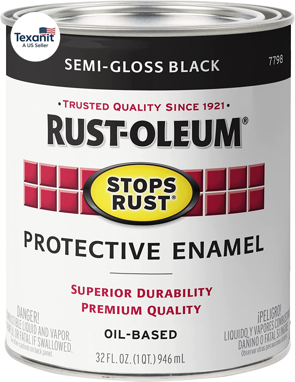 7798502-2PK Stops Rust Brush Paint, Quart, Semi-Gloss Black
