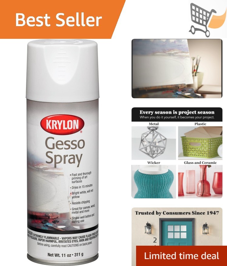 Gesso Spray Paint Primer 11 oz White Matte Fast Dry Chip Resistant Interior