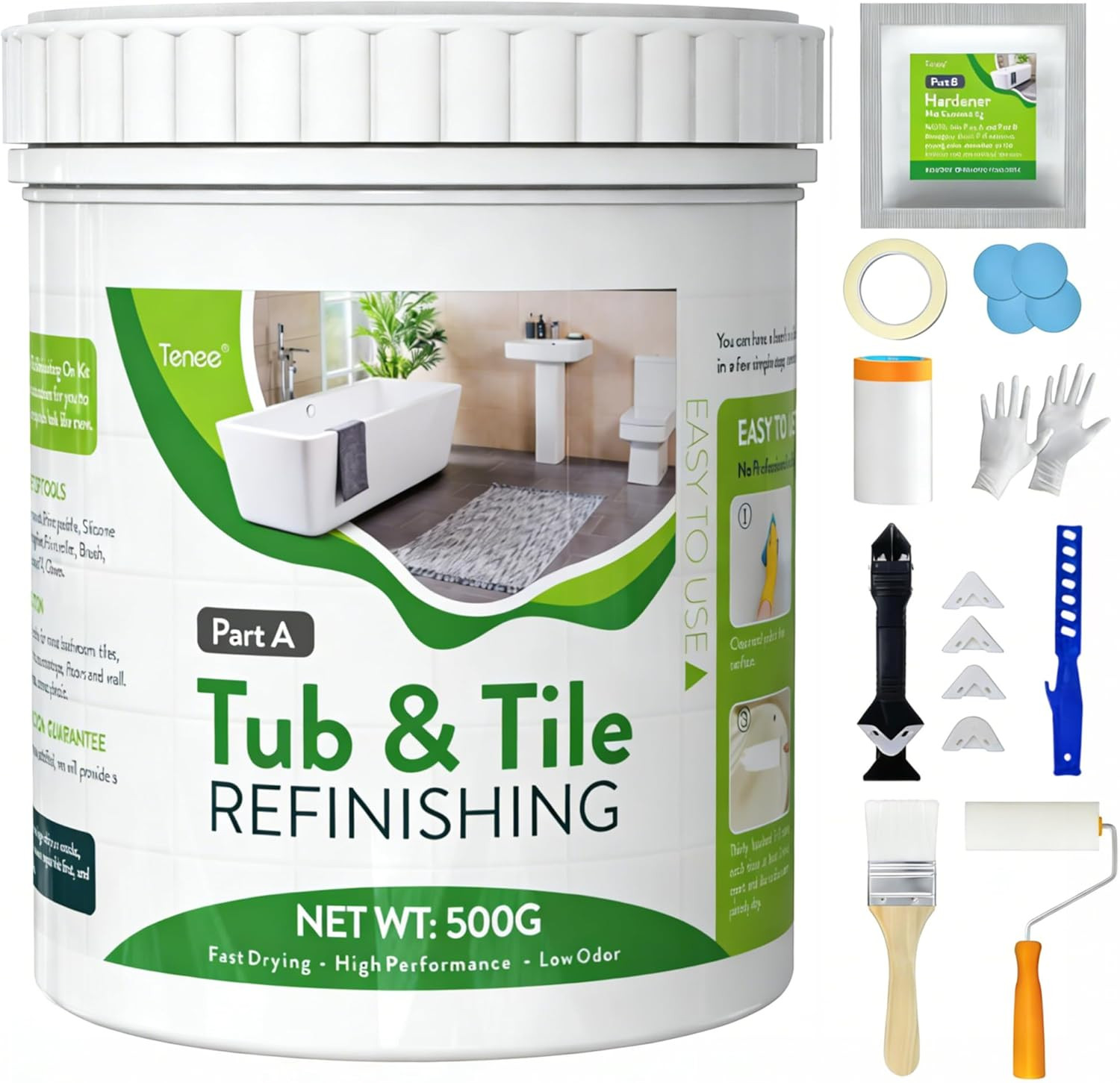 17Oz White Tub and Tile Paint, Tub and Tile Refinishing Kit with 8 Tools, Semi-G