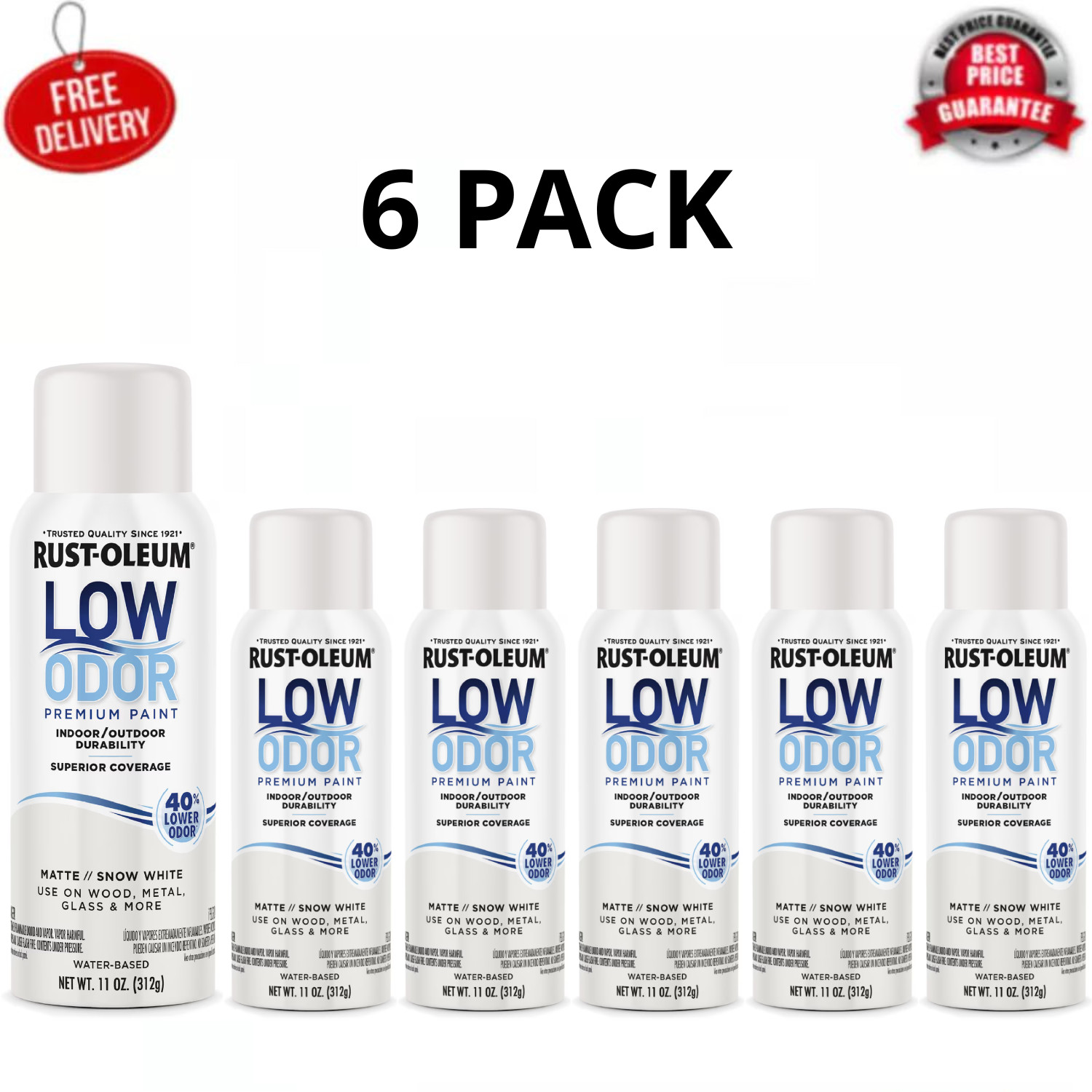 Rust-Oleum Low Odor Premium Matte Spray Paint Snow White 11oz 6 Pack