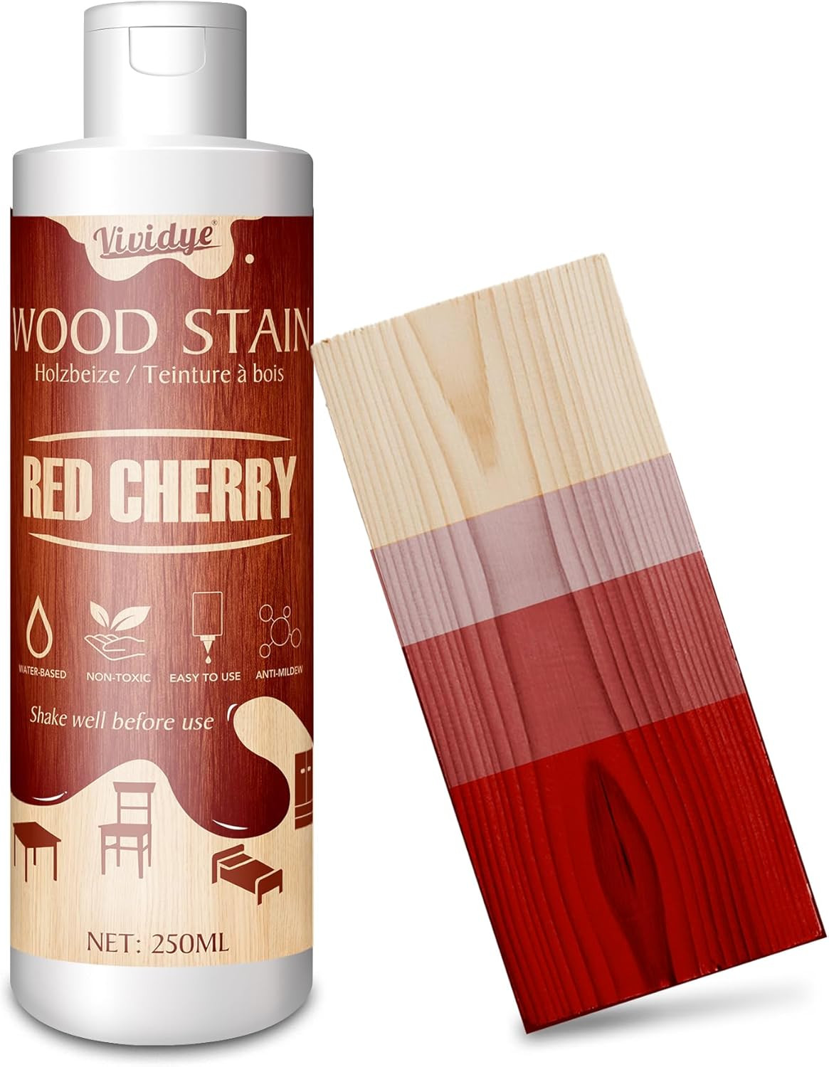 Wood Stain, 8.5Oz/250Ml Water Based Wood Stain for Indoor and Outdoor Furniture