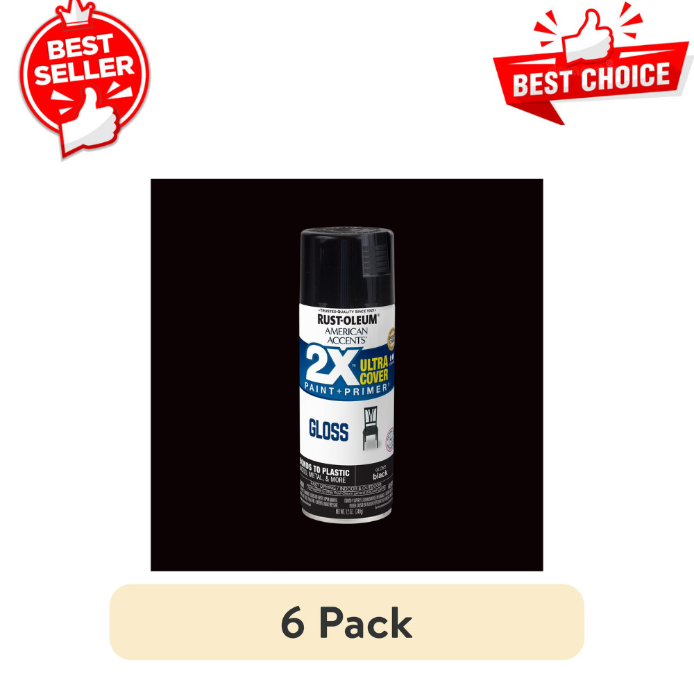 6pk Rust-Oleum Black Spray Paint, American Accents 2X Ultra Cover Gloss, 12 oz