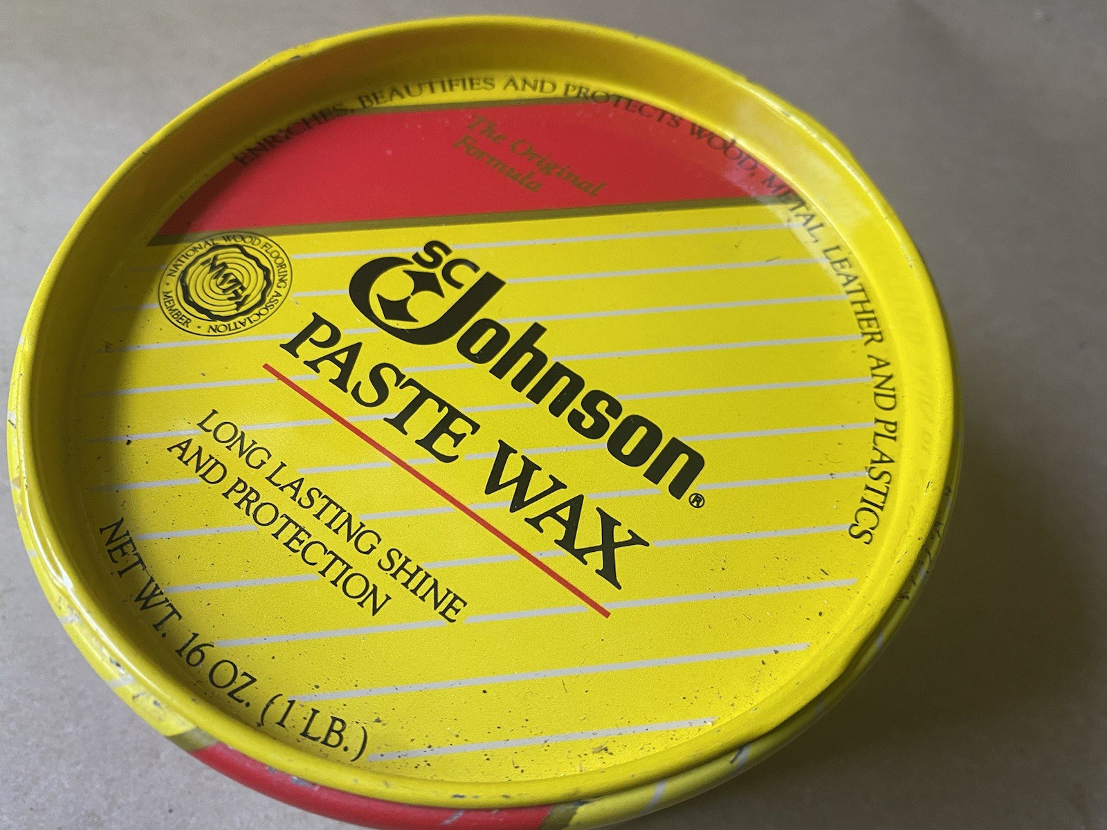 vtg SC Johnson Yellow Can Paste Wax Original Formula Weight 1 Pound With Can