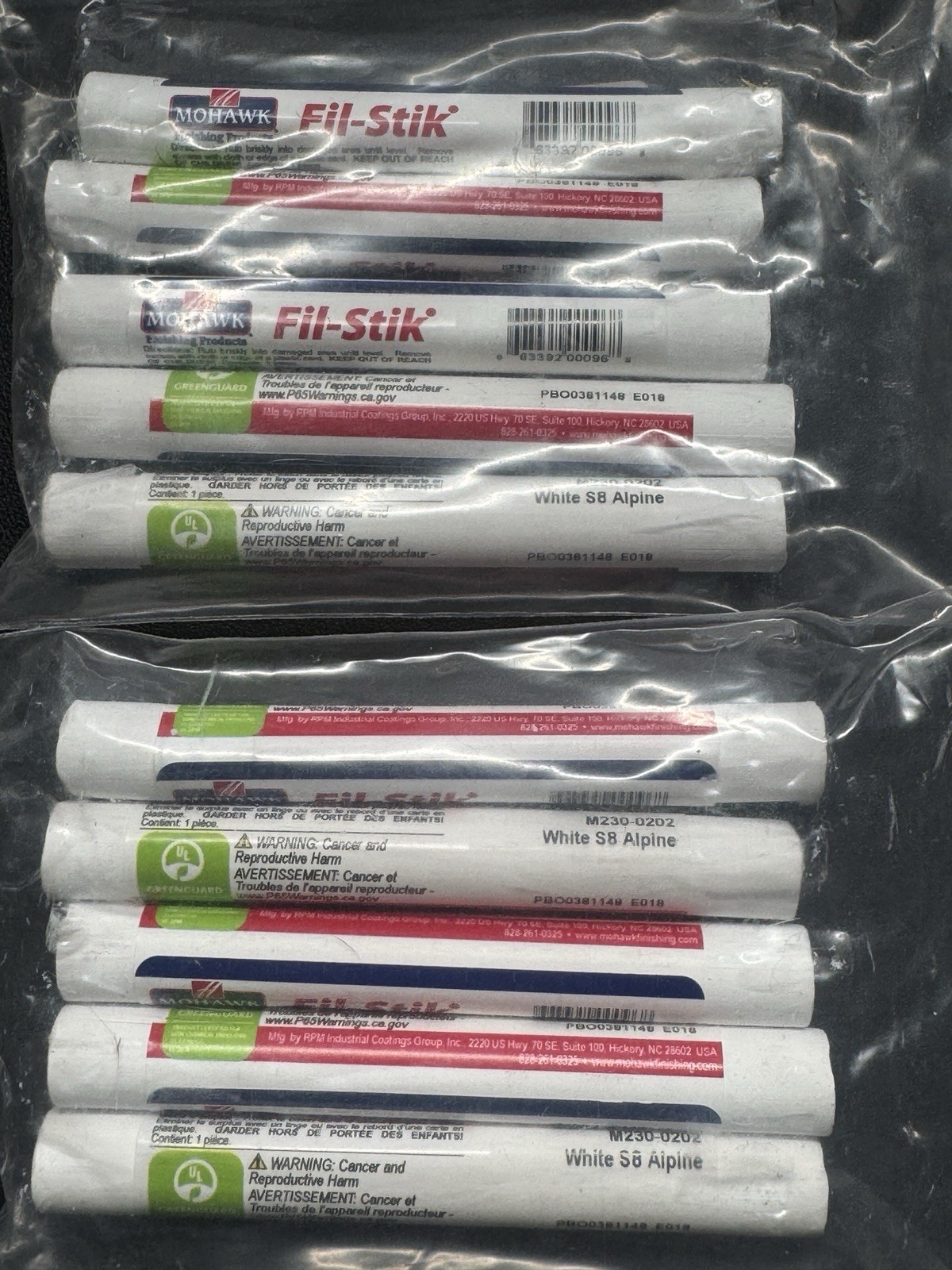 10 New Mohawk Fil-Stik White S8 Alpine, M230-0202, Touch Up Putty Sticks