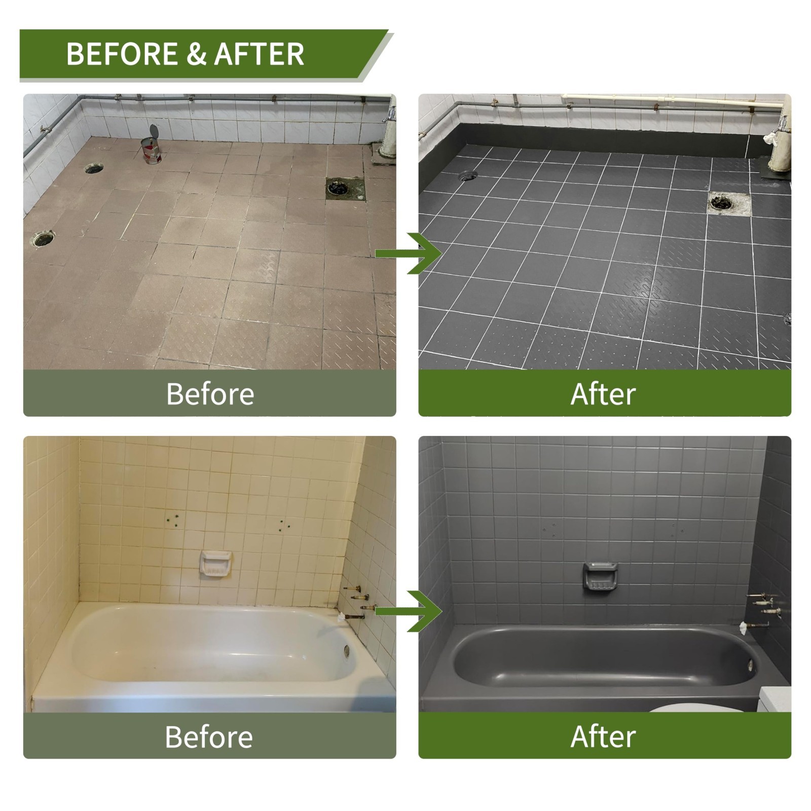 Grey Ceramic Tile & Bathtub Paint Kit – Easy Resurfacing, Low Odor, 32oz, 100-12