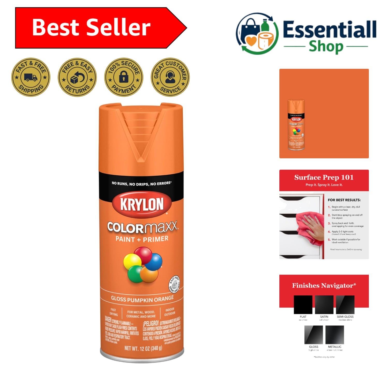 K05532007 COLORmaxx Spray Paint and Primer for Indoor/Outdoor Use, Gloss Pump…