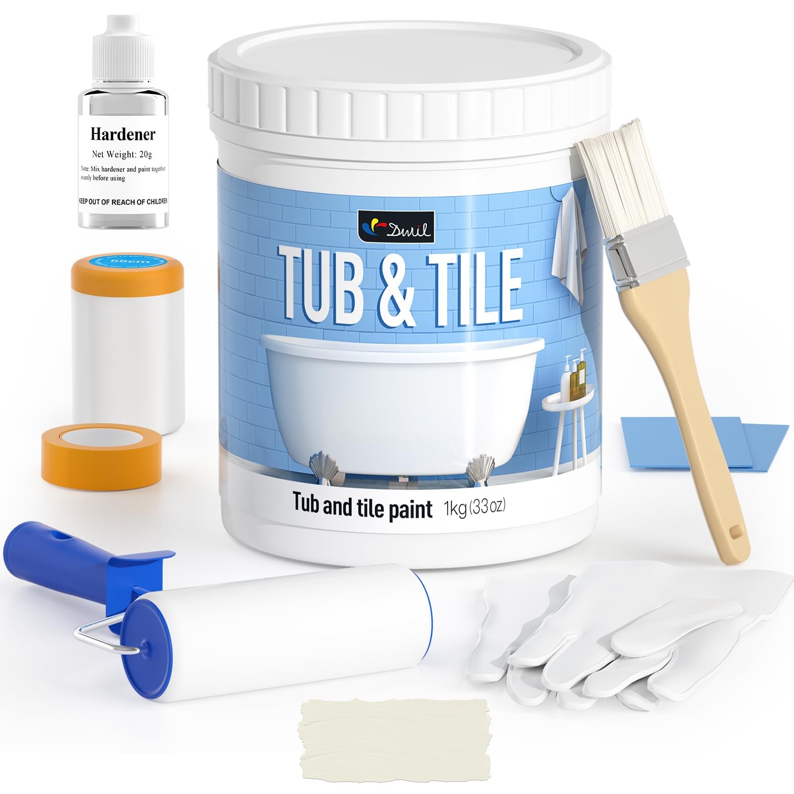 DWIL 33oz Tub & Tile Refinishing Kit with Tools – Water-Based, Low-Odor Paint