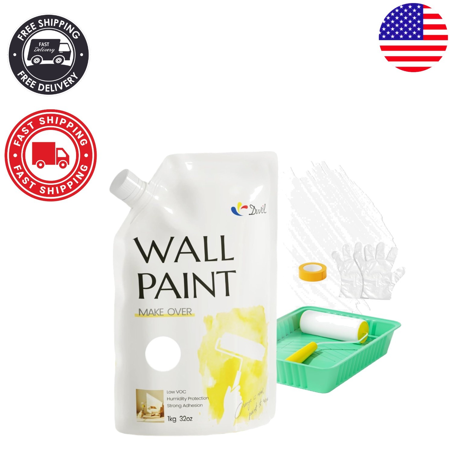 Water-Based White Ceiling Paint 32 Oz – Covers 80-86 sq.ft., Roller Kit Included