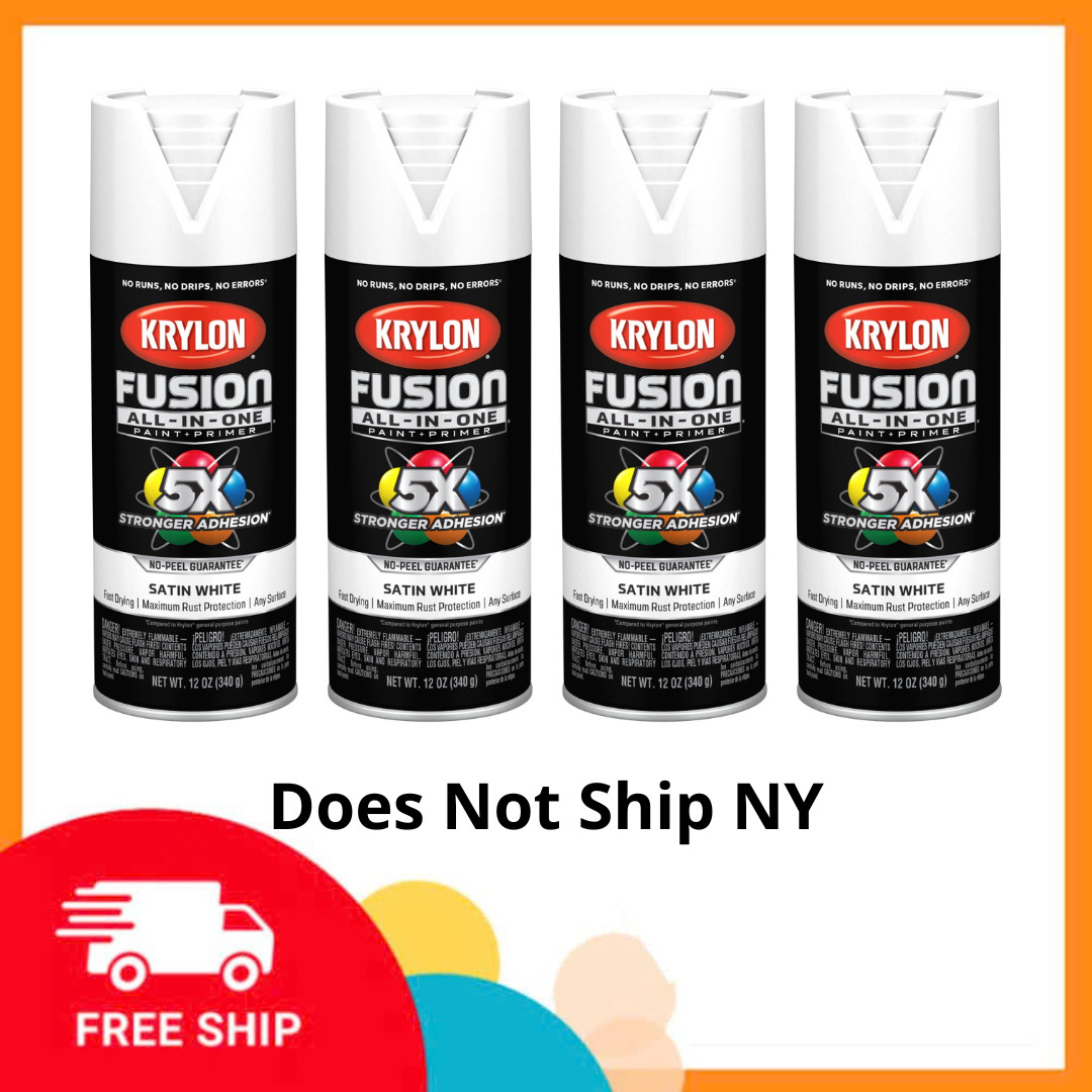 (4 Pack) Krylon Fusion All-In-One Satin White Spray Paint, 12 oz, Multi-Surface