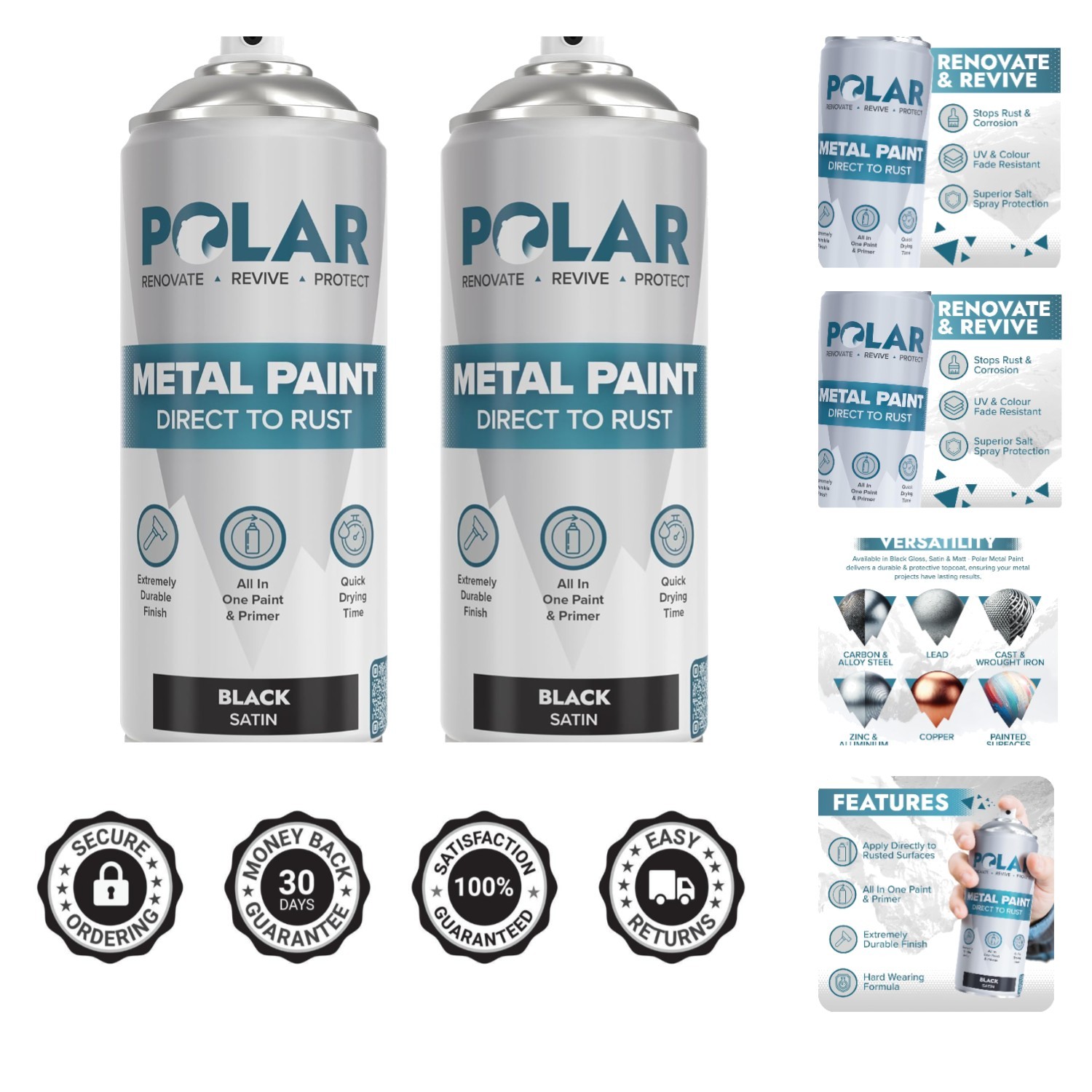 Satin Black Direct to Rust Spray Paint – 2 x 13.5fl oz for Ultimate Durability