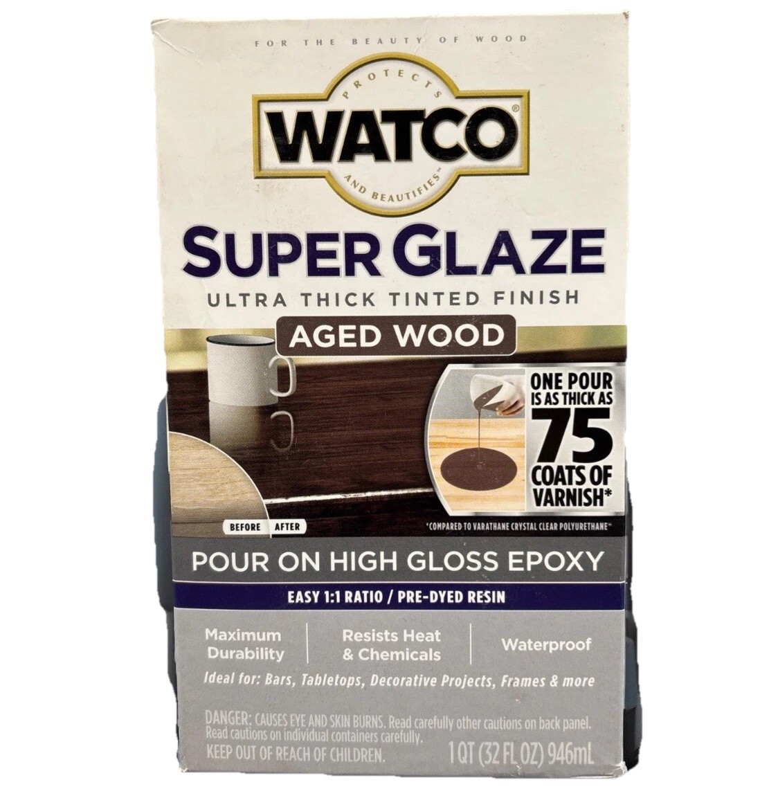 Rust-Oleum Watco Super Glaze Pour On High Gloss Epoxy 1 Quart Aged Wood (50)