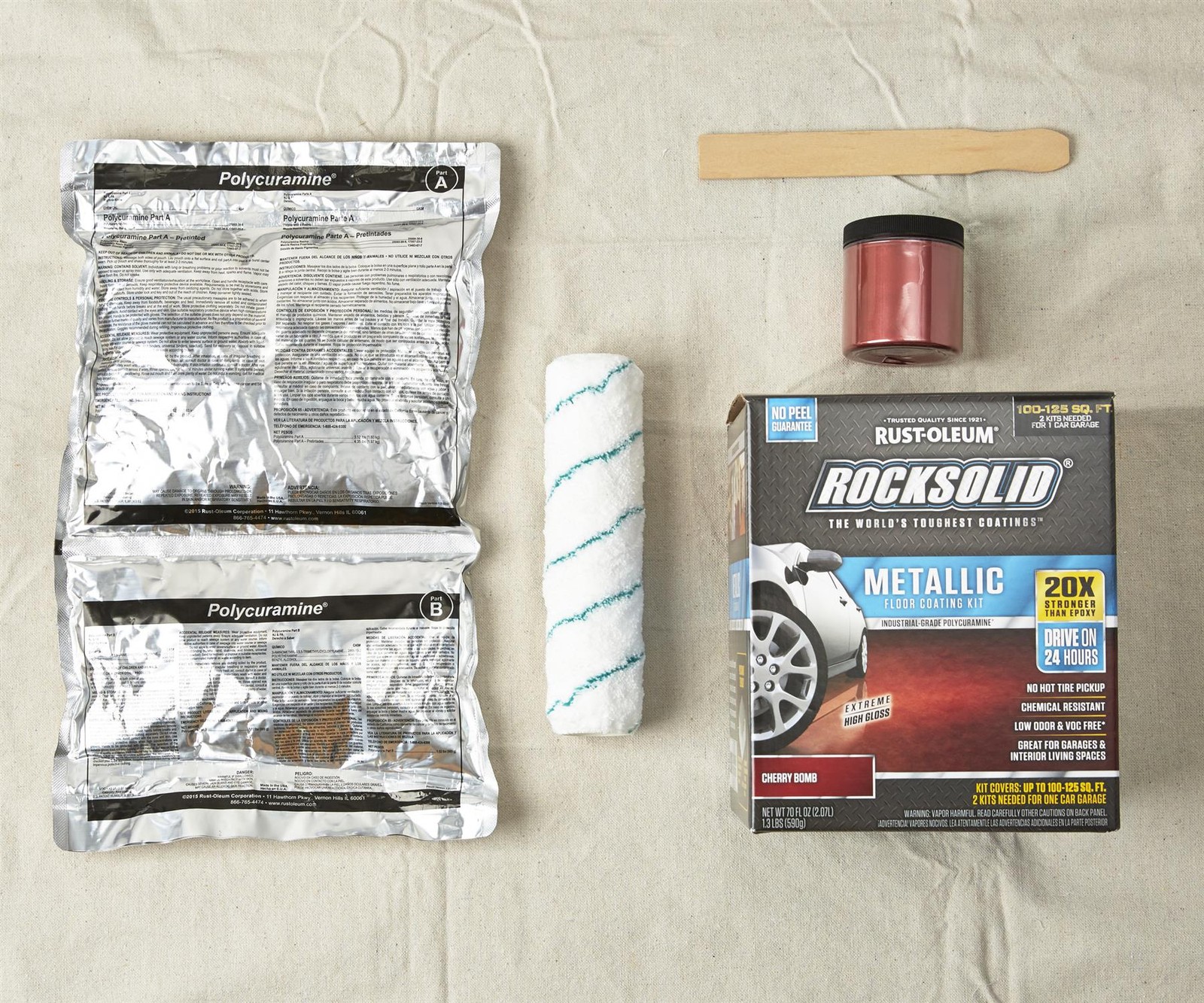 RockSolid Metallic Floor Coating Kit, Cherry Bomb, High Gloss, 80 Oz – 286896
