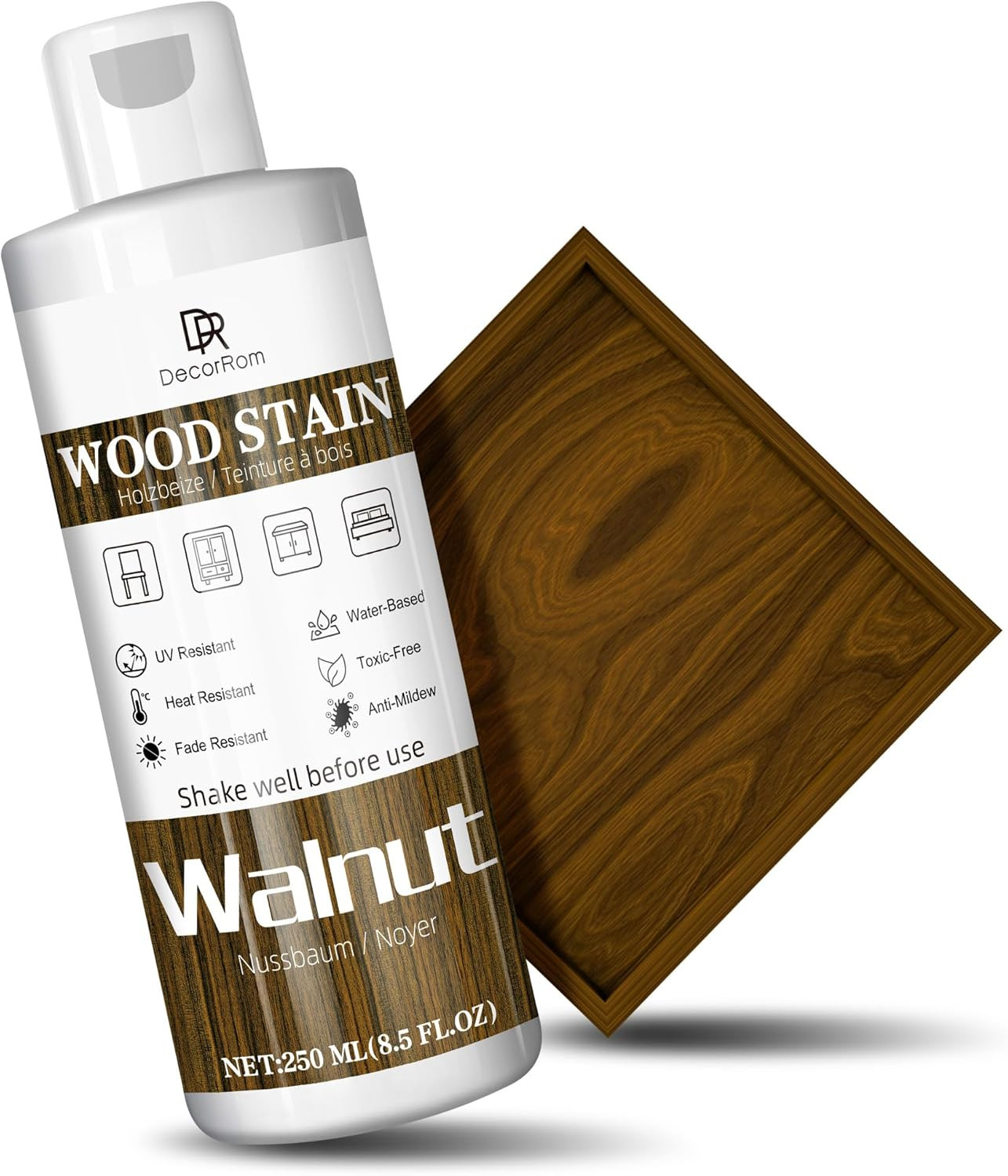 Walnut Wood Stain, 8.5Oz Water Based Wood Stain, Matte Wooden Fast Drying